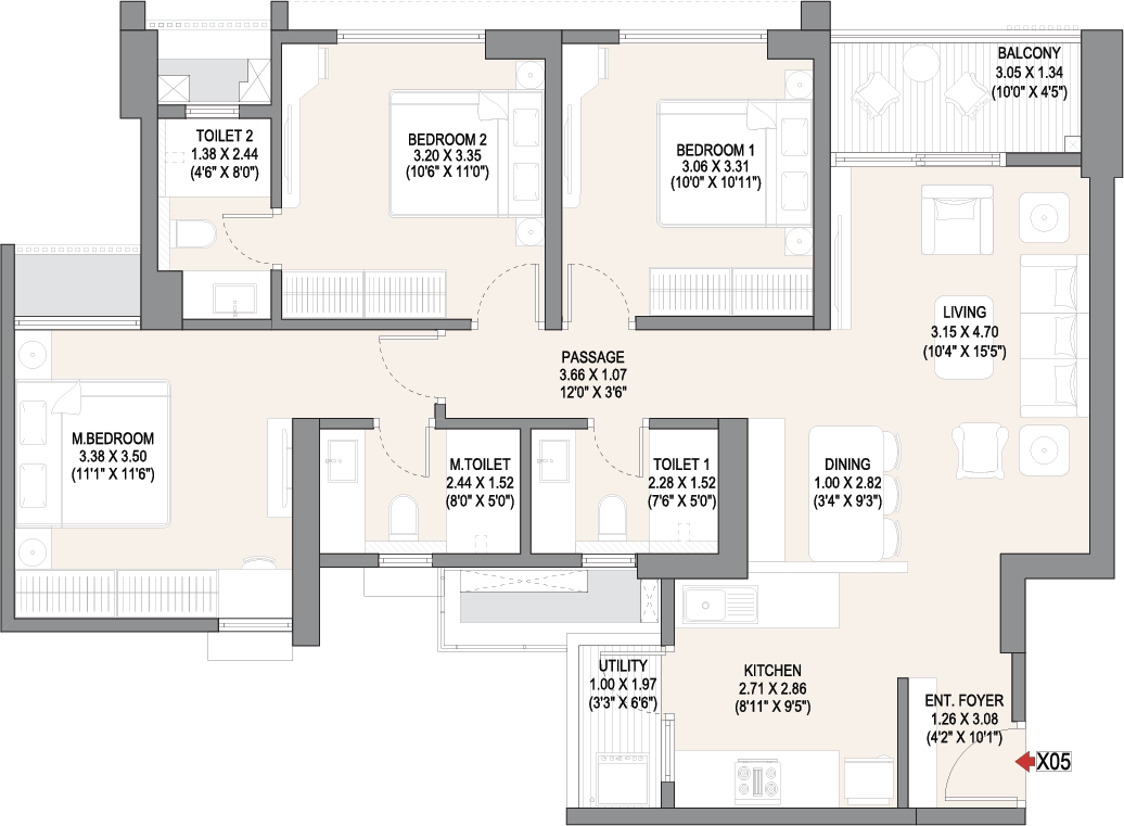 3 BHK Regal Floor Plan